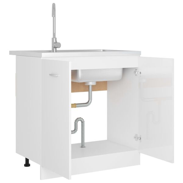 vidaXL Meuble sous-&eacute;vier "Lyon" Blanc brillant 80 x 46 x 81,5 cm Bois d'ing&eacute;nierie