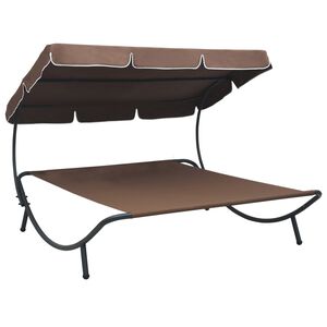 vidaXL Lit de repos d'ext&eacute;rieur avec auvent Marron