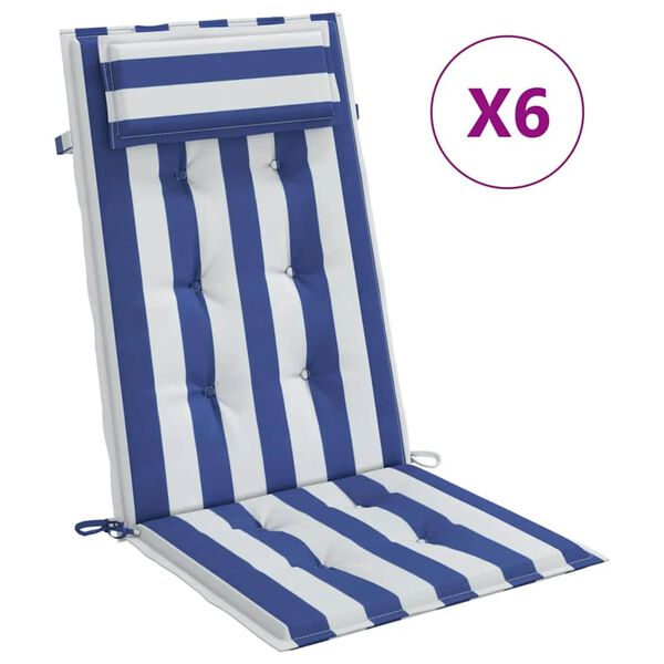 vidaXL Coussins de chaise &agrave; dossier haut lot de 6 rayures bleu/blanc