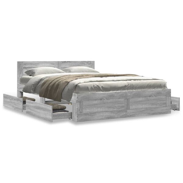 vidaXL Cadre de lit et t&ecirc;te de lit sans matelas sonoma gris 120x190 cm