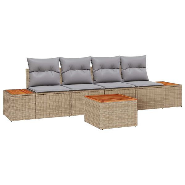 vidaXL Ensemble de canap&eacute; de jardin 5 pcs Beige Poly rotin