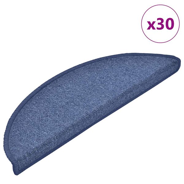 vidaXL Tapis d'escalier 30 pi&egrave;ces 56 x 17 x 3 cm Bleu Demi-rond