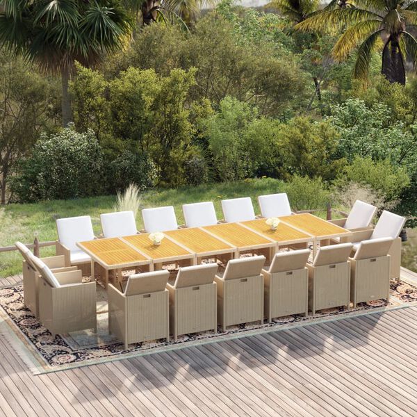 vidaXL Ensemble &agrave; manger de jardin coussins 17pcs R&eacute;sine tress&eacute;e Beige