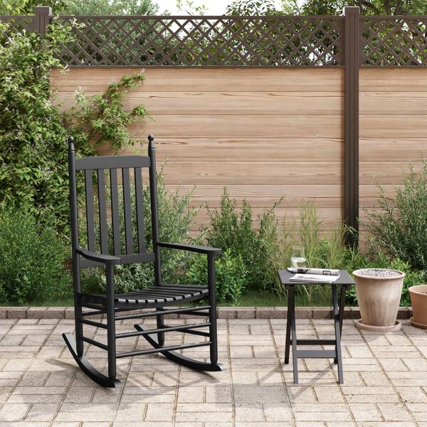 vidaXL Chaise &agrave; bascule avec table pliable noir bois massif peuplier