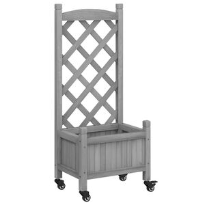 vidaXL Jardini&egrave;re avec treillis et roues gris bois massif de sapin