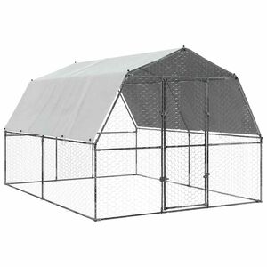 vidaXL Cage &agrave; poules avec toit et porte argent&eacute; acier galvanis&eacute;