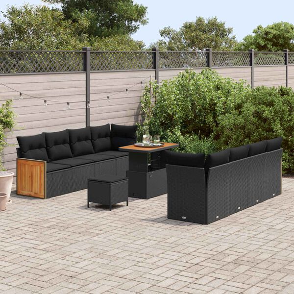 vidaXL Ensemble de canap&eacute; de jardin avec coussin 12 pcs Noir polyrotin