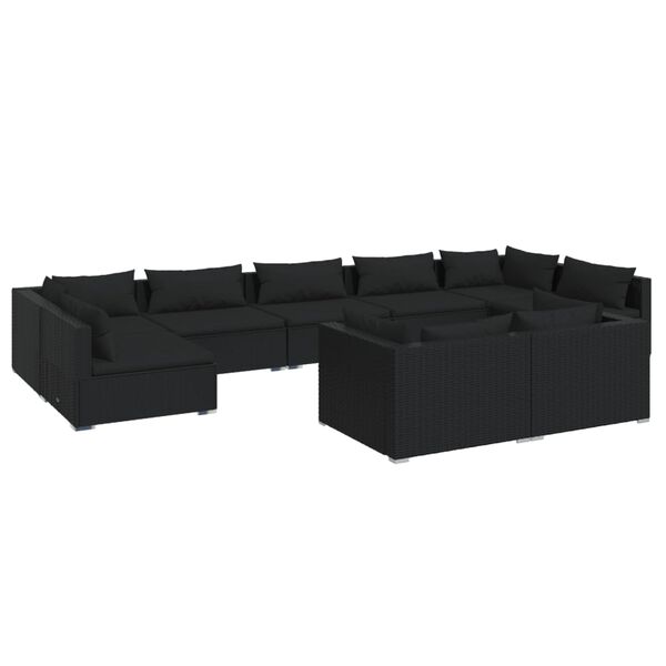 vidaXL Salon de jardin 9 pcs avec coussins Noir R&eacute;sine tress&eacute;e