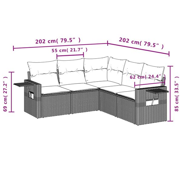 vidaXL Salon de jardin avec coussins 5 pcs beige r&eacute;sine tress&eacute;e