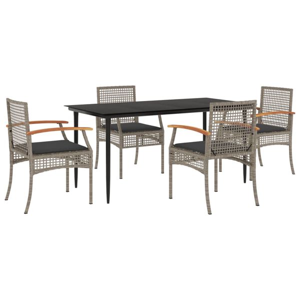 vidaXL Ensemble &agrave; manger de jardin 5 pcs coussins gris r&eacute;sine tress&eacute;e