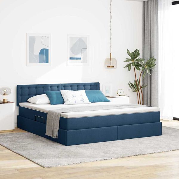vidaXL Lit avec rangement et LED Bleu 160 x 200 cm Polyester