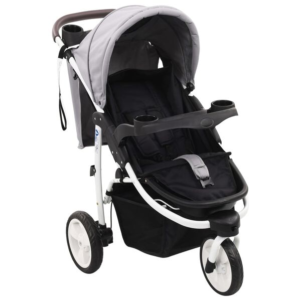 vidaXL Poussette b&eacute;b&eacute; &agrave; 3 roues Gris et noir