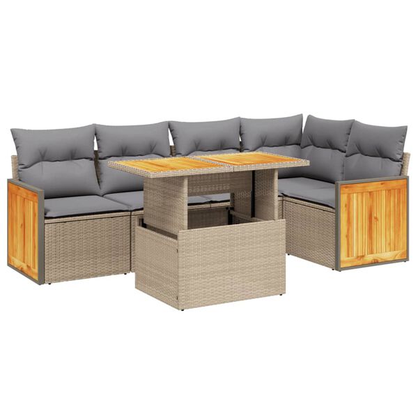 vidaXL Salon de jardin avec coussins 6 pcs beige r&eacute;sine tress&eacute;e