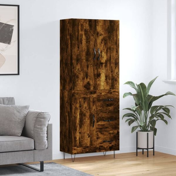 vidaXL Buffet haut Ch&ecirc;ne fum&eacute; 69,5x34x180 cm Bois d'ing&eacute;nierie