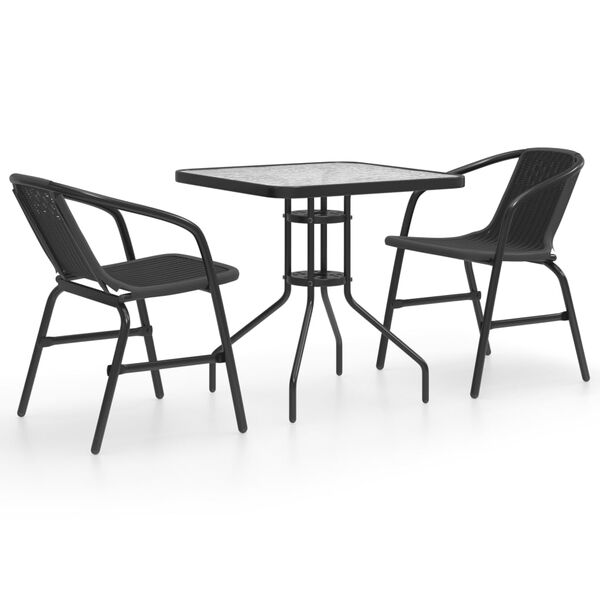 vidaXL Ensemble &agrave; manger de jardin 3 pcs Noir