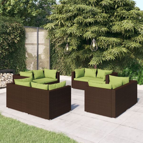 vidaXL Salon de jardin 8 pcs avec coussins r&eacute;sine tress&eacute;e marron