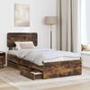 vidaXL Cadre de lit avec tiroir Ch&ecirc;ne fum&eacute; 75 x 190 cm Bois Ing&eacute;nierie