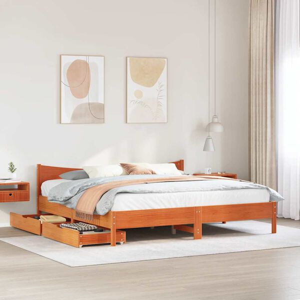 vidaXL Cadre de lit avec tiroirs cire marron 200x200cm bois pin massif