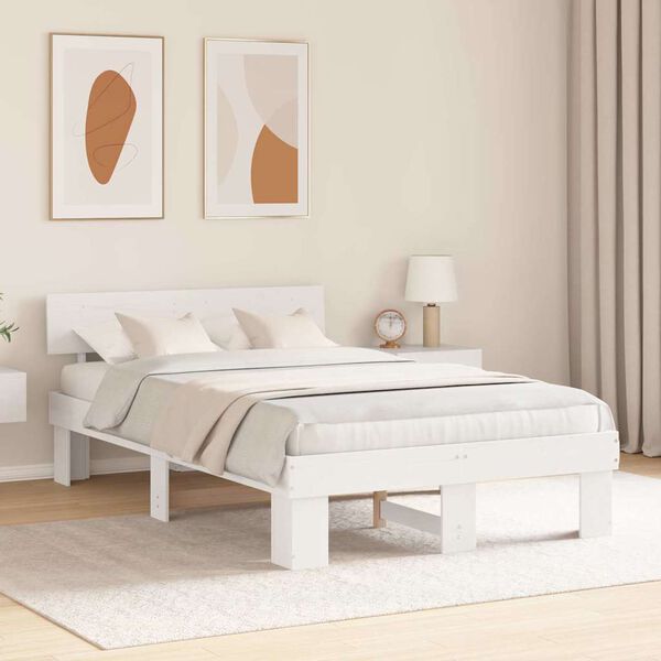 vidaXL Cadre de lit avec t&ecirc;te de lit Blanc 135 x 190 cm Pin massif