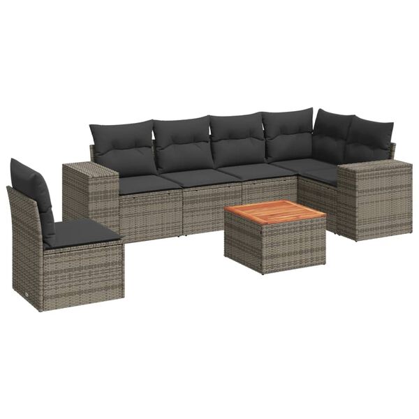 vidaXL Salon de jardin avec coussins 7 pcs gris r&eacute;sine tress&eacute;e