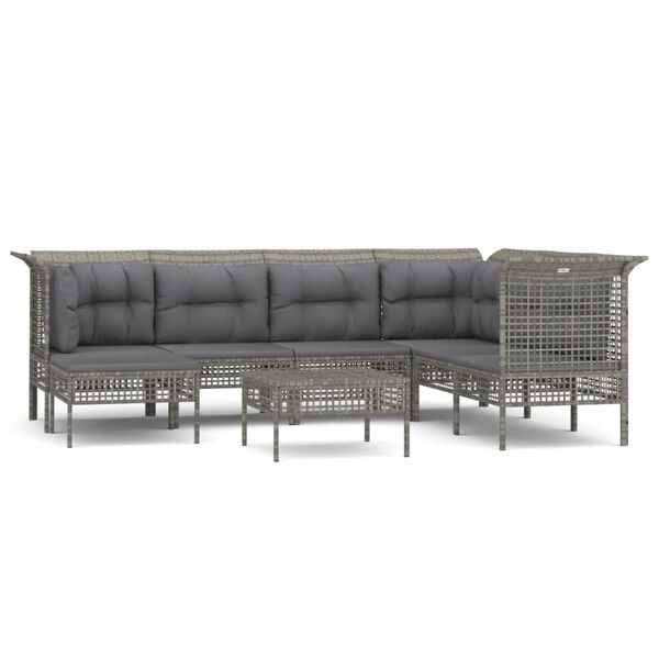 vidaXL Salon de jardin 8 pcs avec coussins Gris R&eacute;sine tress&eacute;e