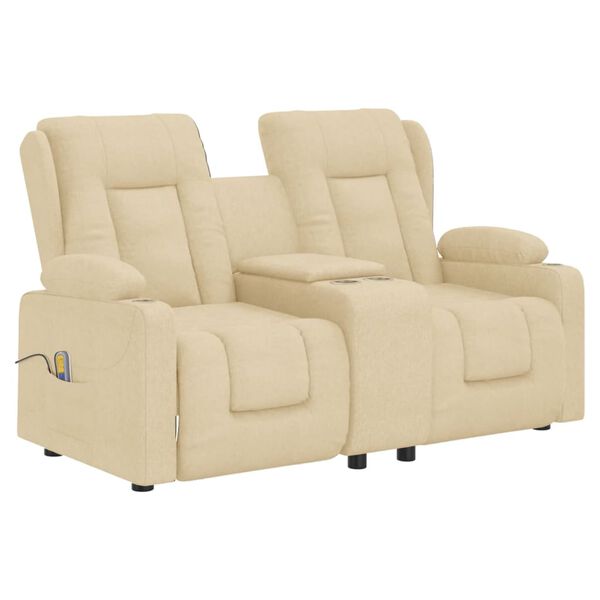 vidaXL Fauteuil de massage inclinable et porte-gobelets 2 places crème