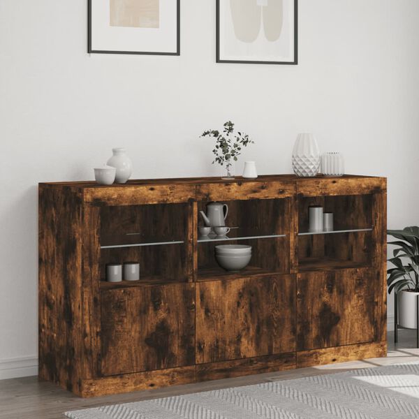 vidaXL Buffet avec lumi&egrave;res LED ch&ecirc;ne fum&eacute; 123x37x67 cm