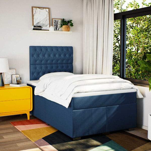 vidaXL Sommier &agrave; lattes de lit avec matelas bleu 120x190 cm tissu