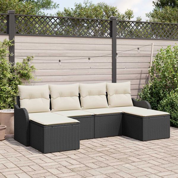 vidaXL Ensemble de canap&eacute; de jardin 6 pcs Noir et blanc Poly rotin
