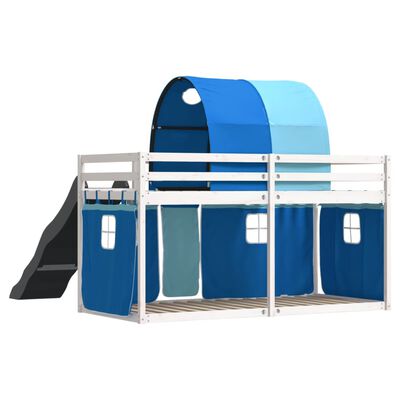 vidaXL Lit superposé sans matelas avec toboggan et rideaux 90x190 cm