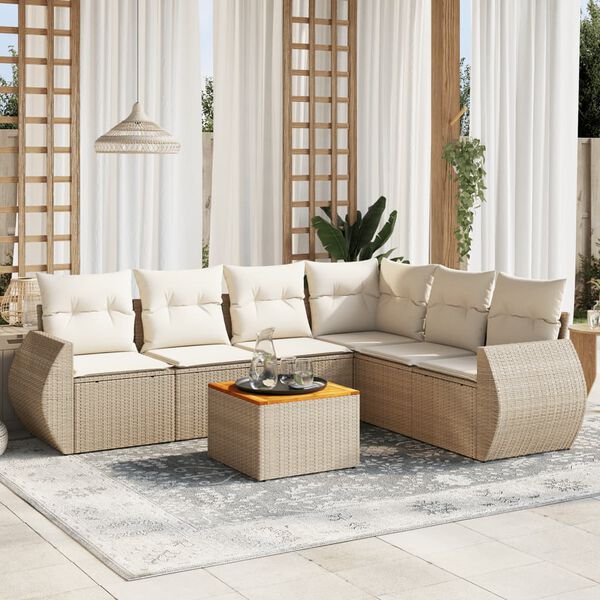 vidaXL Salon de jardin avec coussins 7 pcs beige r&eacute;sine tress&eacute;e