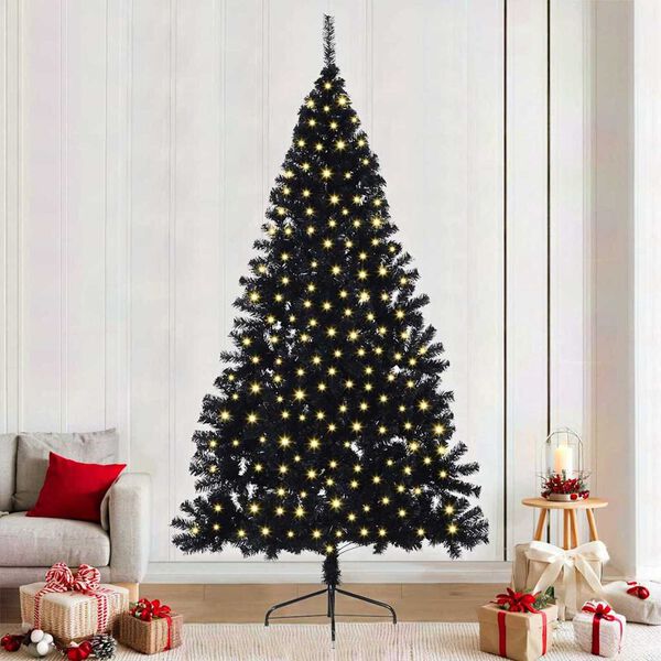 vidaXL Sapin de No&euml;l artificiel pr&eacute;-&eacute;clair&eacute; Noir 240 cm PVC