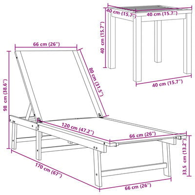 vidaXL Chaises longues lot de 2 table taupe bois d'acacia et textilène