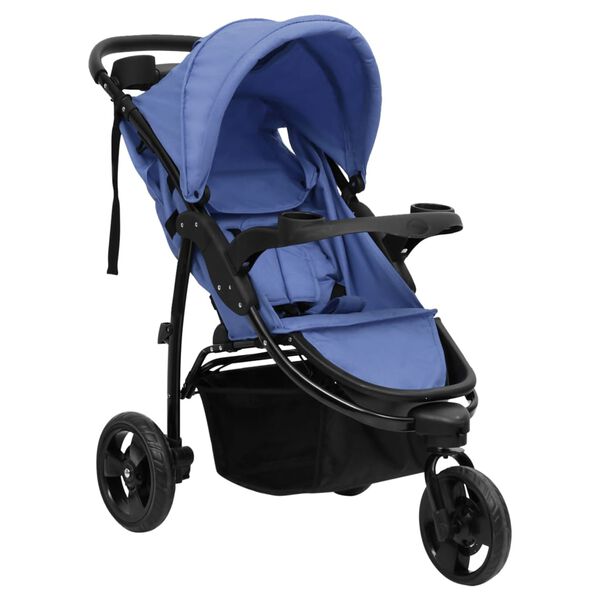 vidaXL Poussette b&eacute;b&eacute; &agrave; 3 roues Bleu marine et noir Acier