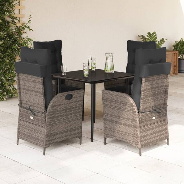 vidaXL Ensemble &agrave; manger de jardin 5 pcs coussins gris r&eacute;sine tress&eacute;e