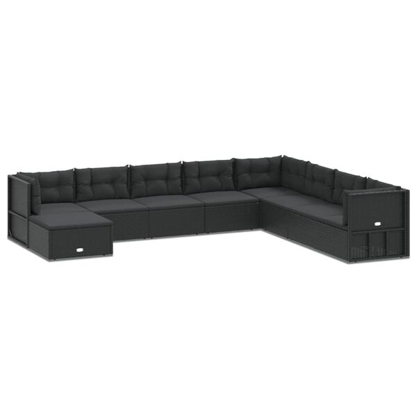 vidaXL Salon de jardin 9 pcs avec coussins Noir R&eacute;sine tress&eacute;e