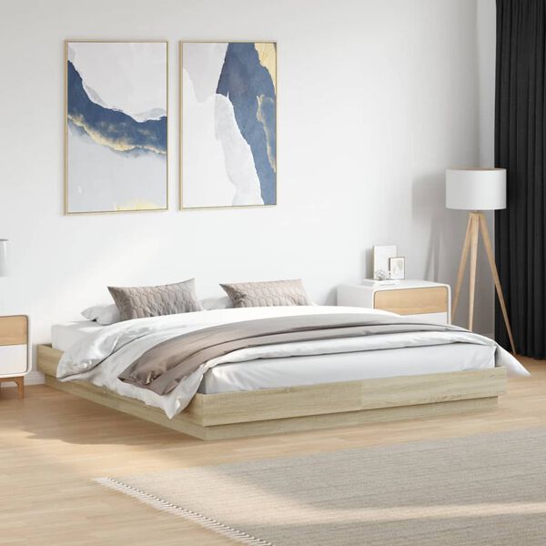 vidaXL Cadre de lit avec LED sans matelas chêne sonoma 180x200 cm