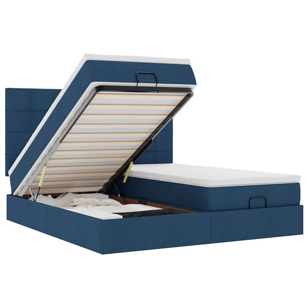 VidaXL Cadre de lit ottoman avec matelas bleu 180x200 cm tissu