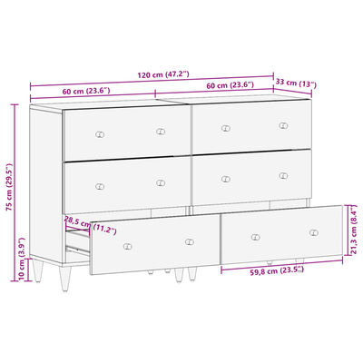 vidaXL Armoires latérales 2 pcs 60x33x75 cm bois massif de manguier