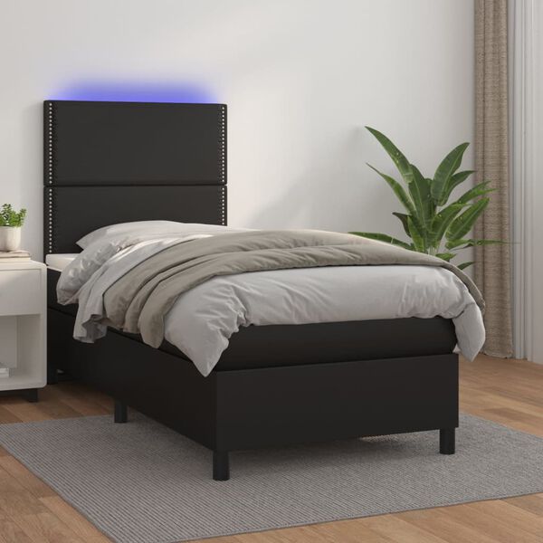 vidaXL Sommier &agrave; lattes de lit avec matelas et LED Noir 90x190 cm