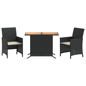 vidaXL Ensemble de bistro 3 pcs avec coussins noir r&eacute;sine tress&eacute;e