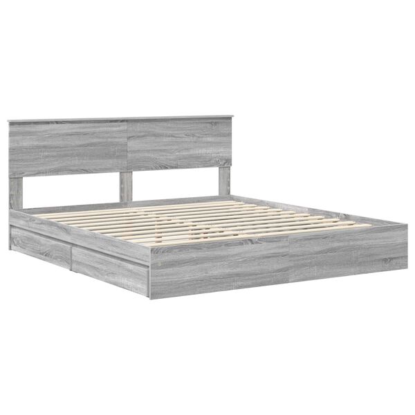 vidaXL Lit de Rangement Gris Sonoma 180 x 200 cm Bois d'ing&eacute;nierie