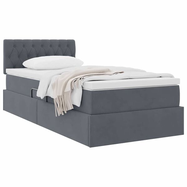 vidaXL Lit de Rangement avec matelas Gris fonc&eacute; 90 x 190 cm Velours