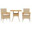 vidaXL Ensemble &agrave; manger de jardin et coussins 3pcs beige rotin acacia