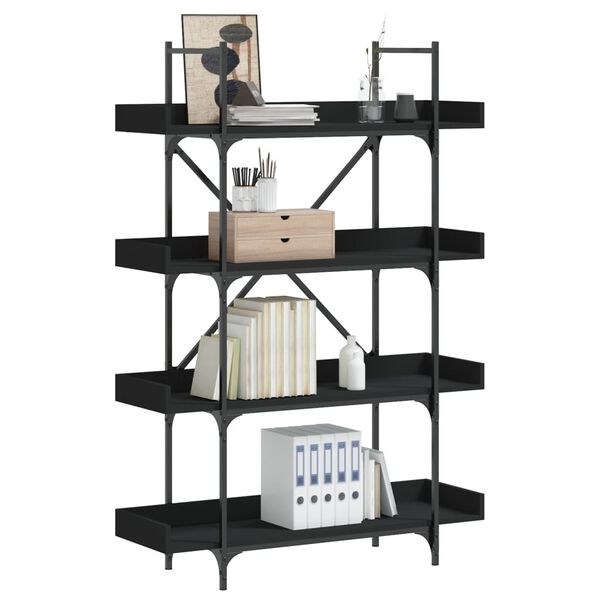 vidaXL Biblioth&egrave;que &agrave; 4 niveaux noir 100x33x145,5 cm bois d'ing&eacute;nierie