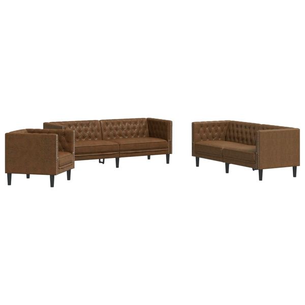 vidaXL Ensemble de canapé Chesterfield 3 pcs marron similicuir