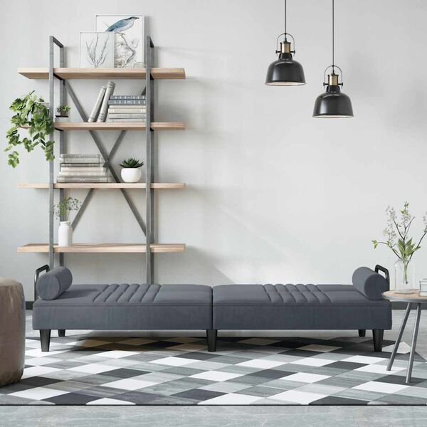 vidaXL Canap&eacute;-lit avec accoudoirs gris fonc&eacute; velours