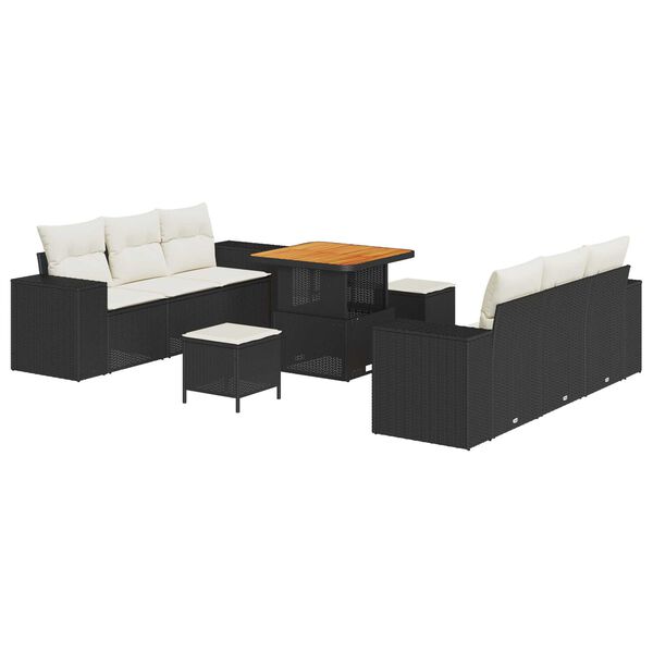vidaXL Ensemble de canap&eacute; de jardin avec coussin 9 pcs Noir Poly rotin