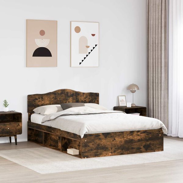 vidaXL Cadre de lit Ch&ecirc;ne fum&eacute; 140 x 200 cm Bois de pin massif