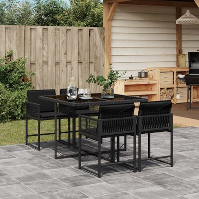 vidaXL Ensemble à manger de jardin coussins 5pcs Noir Résine tressée